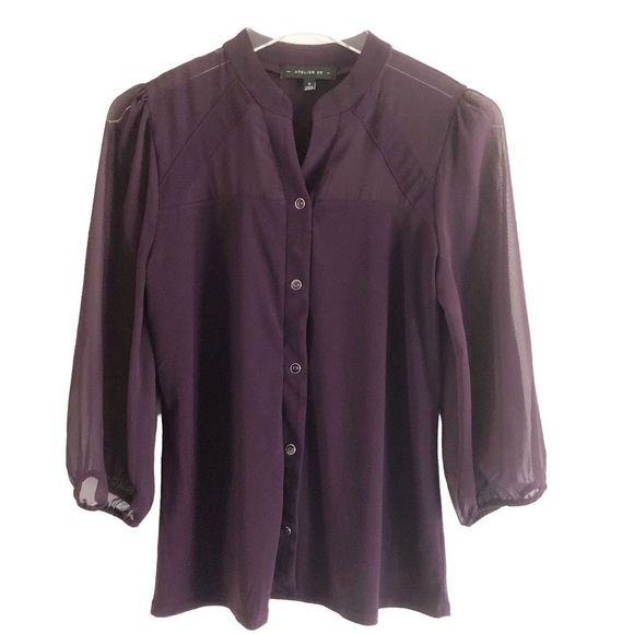 Atelier 29 Sheer Chiffon Sleeves Purple Size Small - Picture 2 of 9